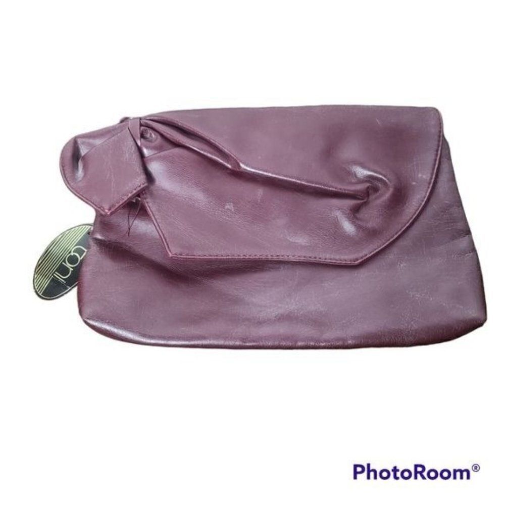 Nwt Deadstock Vintage 80s Burgundy Foldover Large Clutch Purse